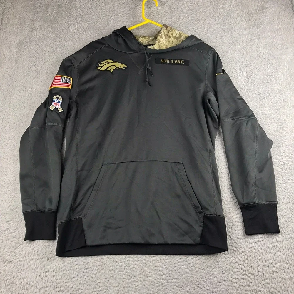 NFL Denver Broncos Salute To Service Nike Hoodie Men L Grey Therma-FIT Pullover